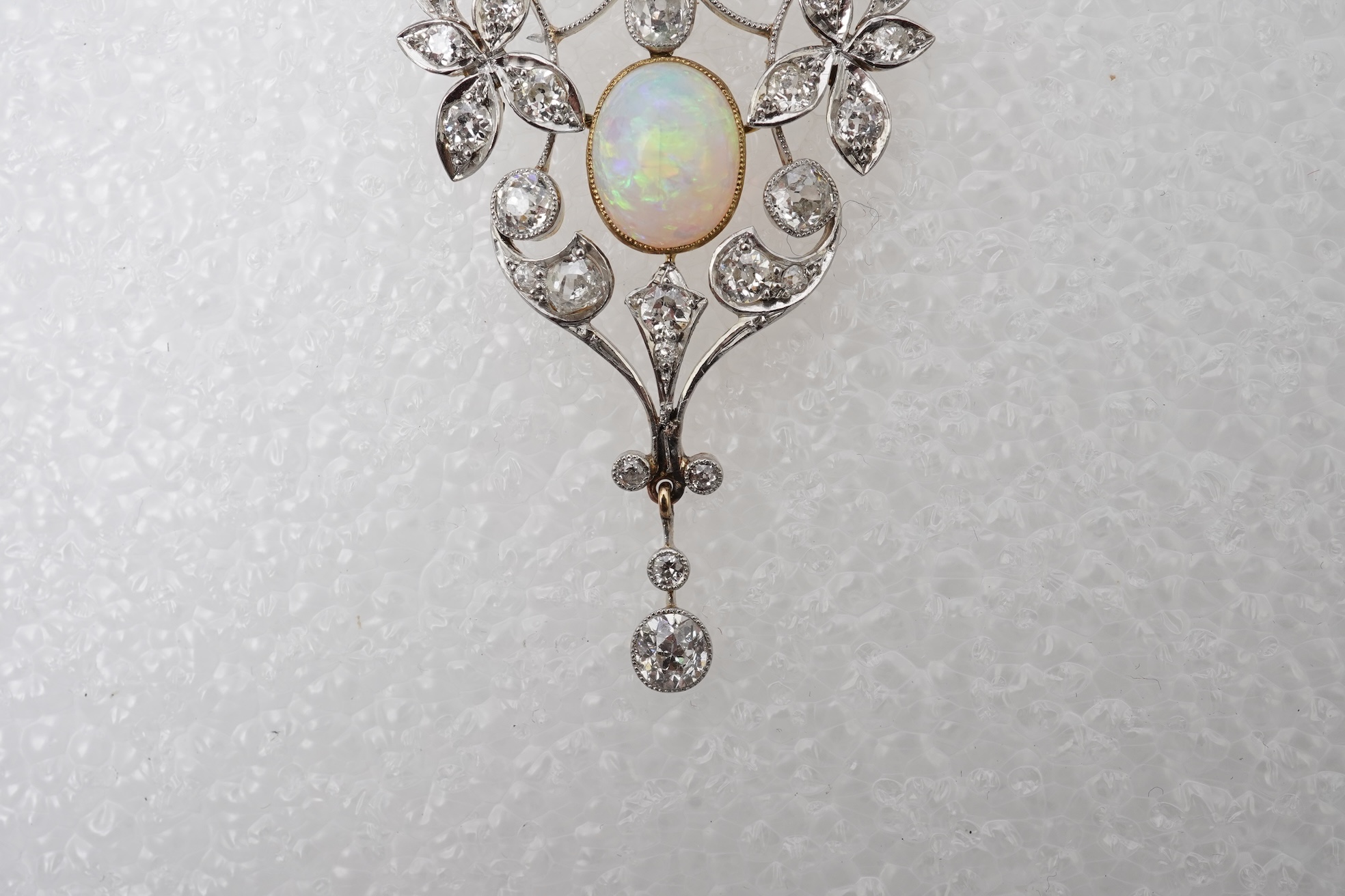 An Edwardian opal and diamond pendant, early 20th century